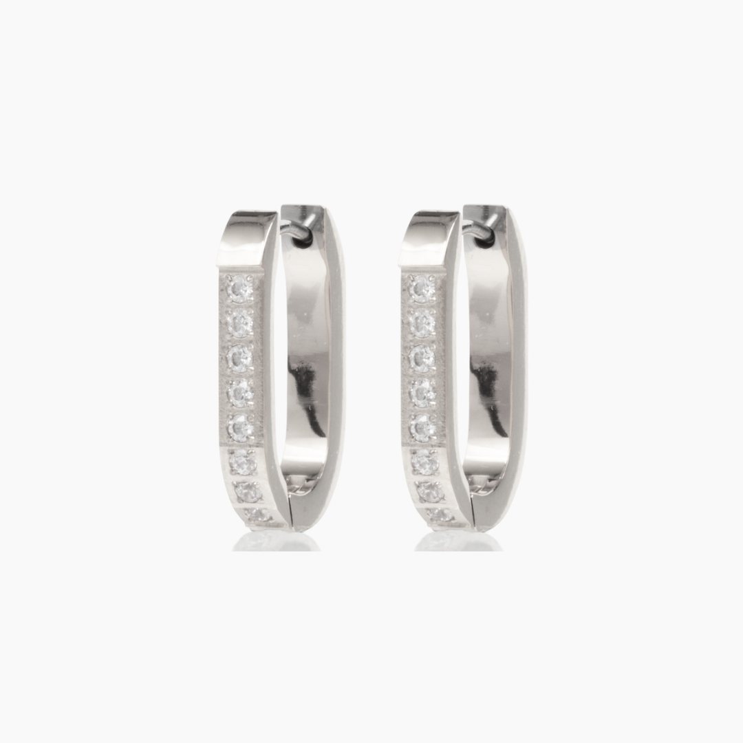 Hypoallergenic Titanium Oval Pavé Crystal Hoop Earrings | Tini Lux