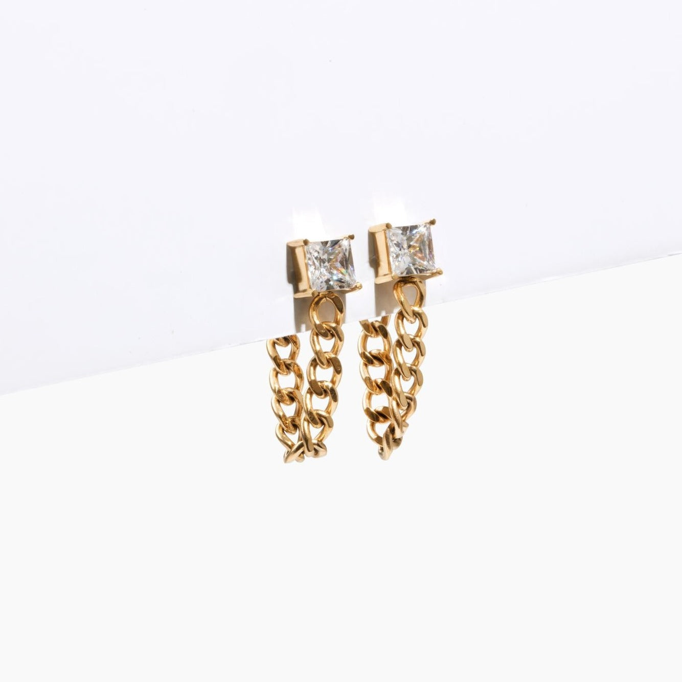 dangle drop chain link earrings with crystal stone ||TLEHBrdgG