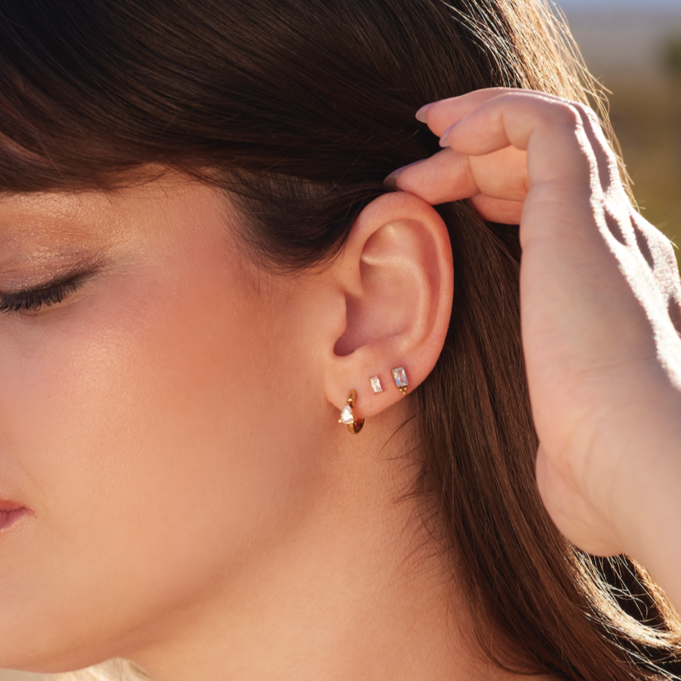 Hypoallergenic Crystal Teardrop Gemstone Huggie Hoop Earrings