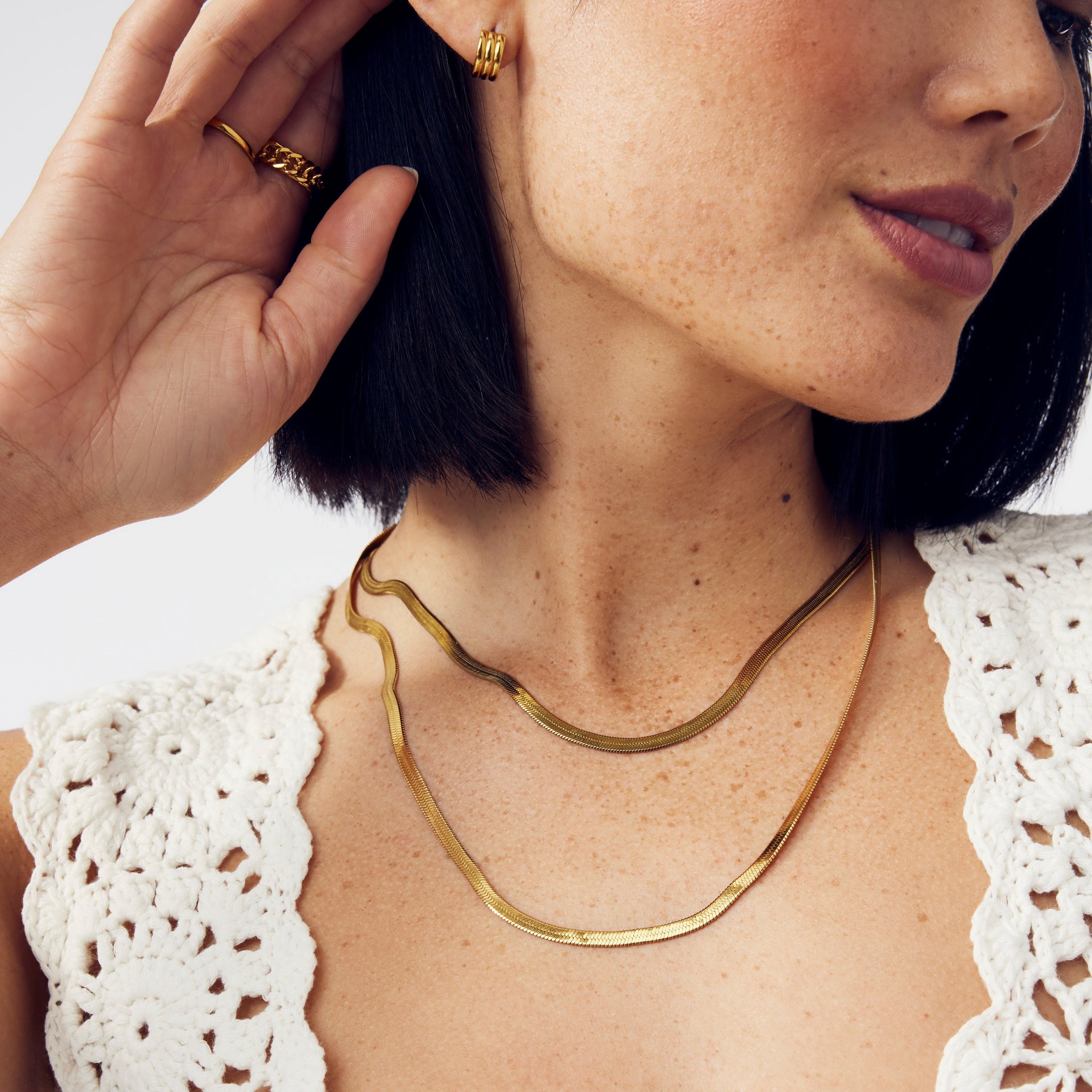 Nickel Free Stainless Steel Long Herringbone Chain Necklace