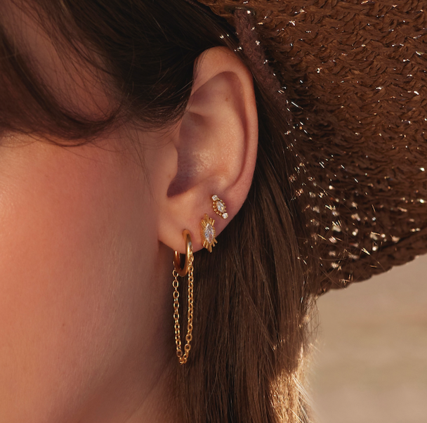 Hypoallergenic Small Endless Hoop Earrings with Titanium Drop Chain