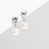 silver hypoallergenic bridal statement earrings with crystal teardrop and pearl pendant ||TLSMvS