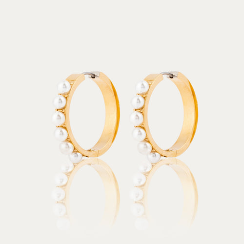gold hypoallergenic pearl bridal hoop earrings ||TLEHAbglG