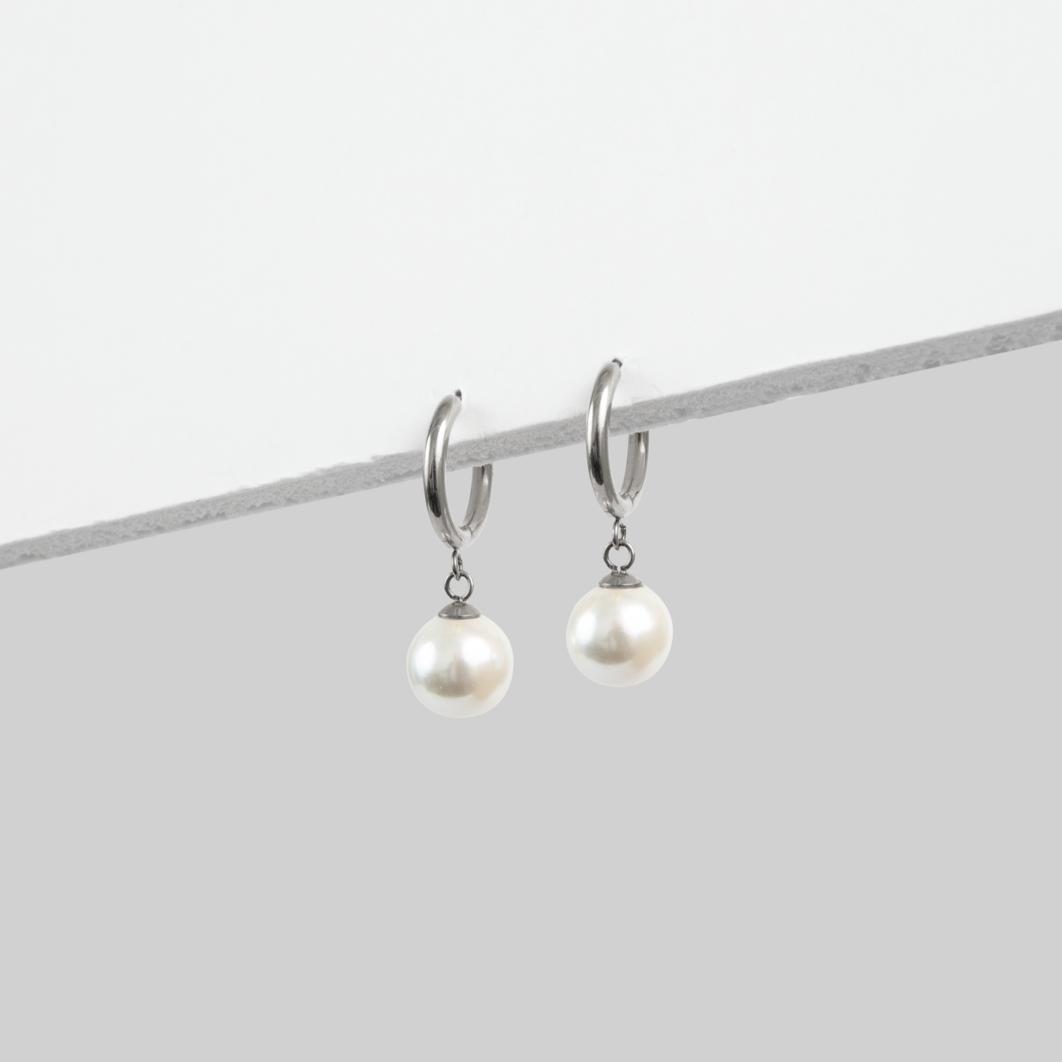 Tini Lux Hypoallergenic Titanium Pearl Charm Hoops | Lilibet Hoops