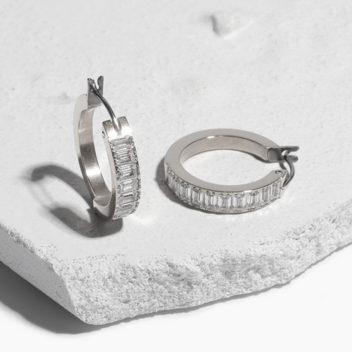 silver chunky baguette hoop earrings made with pure titanium ||TLECrySS