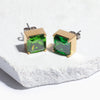 emerald green titanium statement stud earrings ||TLSEmrdG