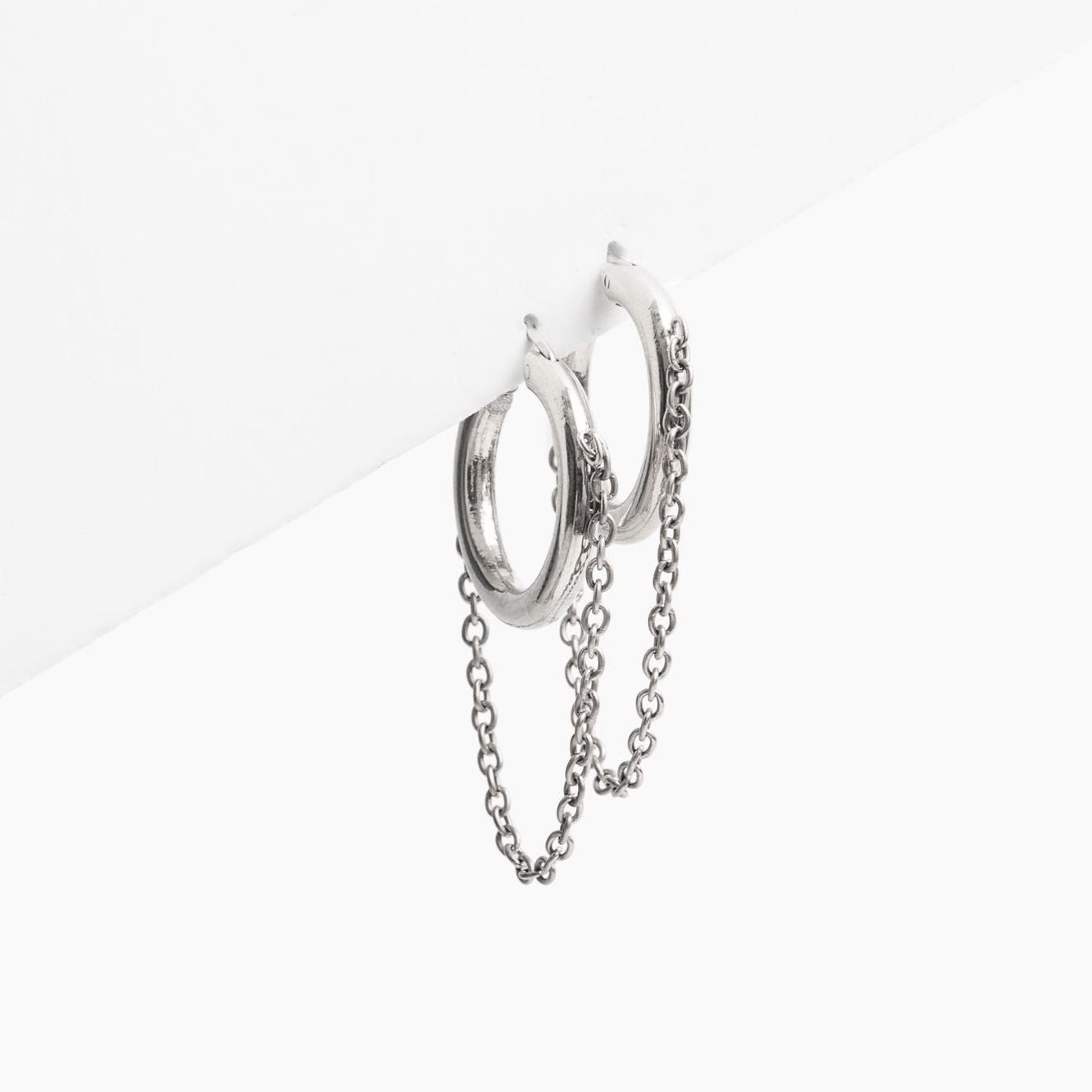 Titanium Hypoallergenic Hoop Earrings with Drop Chain | Tini Lux