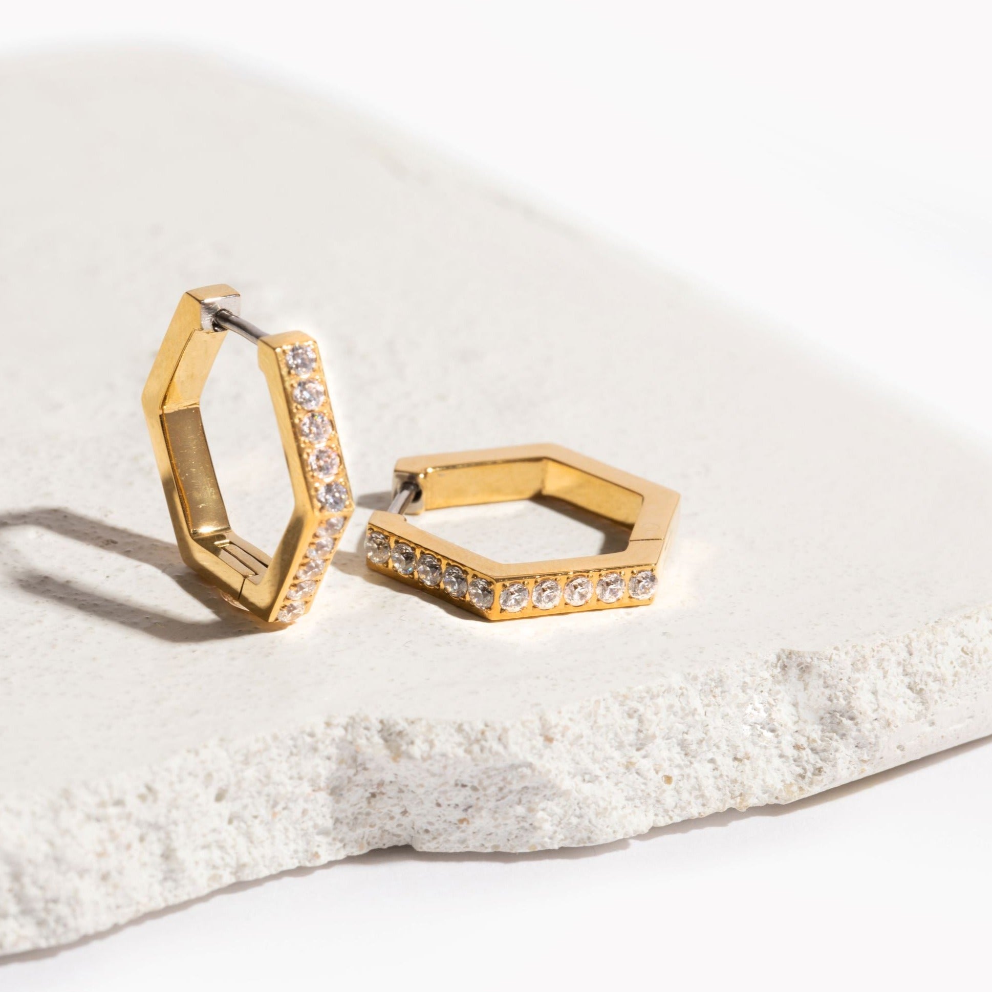 Hexagon hoop earrings gold online