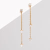 gold hypoallergenic double drop chain bridal statement earrings with three crystal heart shaped gemstones