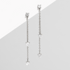 silver hypoallergenic double chain drop earrings with crystal heart shaped gemstones